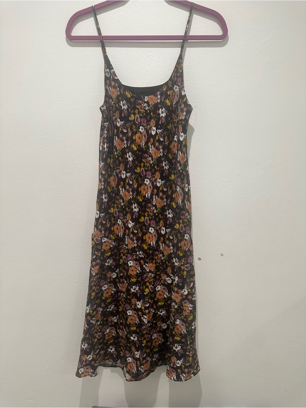 rag & bone Black Floral Slip Dress with Brown and Pink Accents